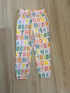 Anthropologie Women’s Size XS Multicolor Letter-Print Jogger Pants - Rainbow